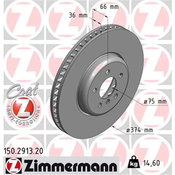 Disco de freno eje delantero, derecha (Gama COAT Z) ZIMMERMANN 150291320 Garantía Incluida