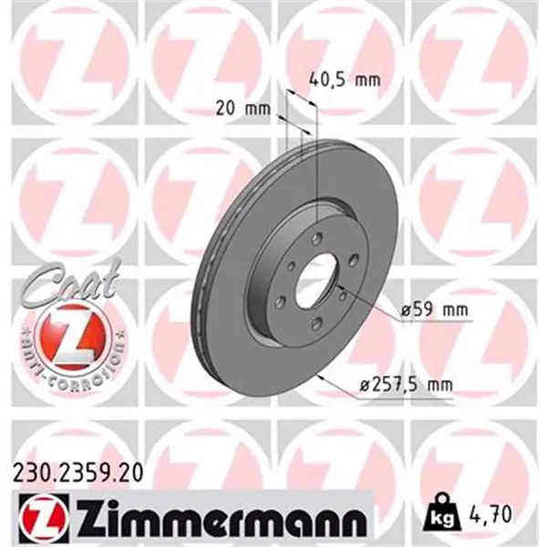 Original Disco de freno eje delantero (Gama COAT Z) ZIMMERMANN 230235920