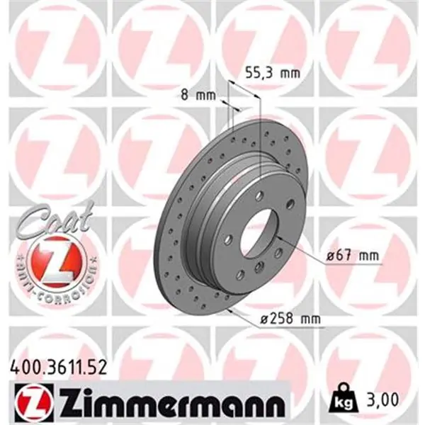 Disco de freno eje trasero (Gama SPORT COAT Z) ZIMMERMANN 400361152 Garantía Incluida