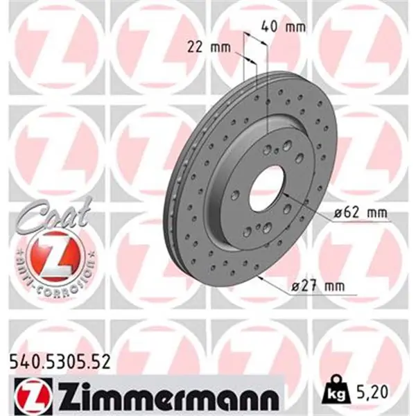 Disco de freno eje delantero (Gama SPORT COAT Z) ZIMMERMANN 540530552 Precio De Fábrica