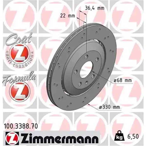 Disco de freno eje trasero (Gama FORMULA Z) ZIMMERMANN 100338870 Garantía Incluida