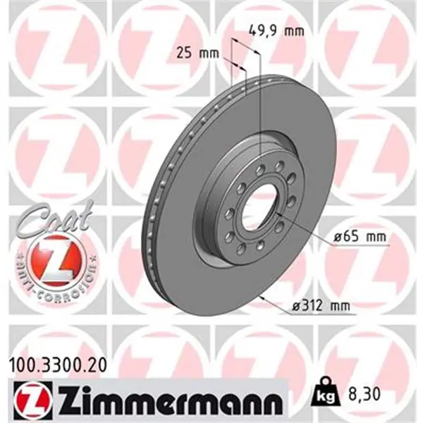 Disco de freno eje delantero (Gama COAT Z) ZIMMERMANN 100330020 Alta Calidad