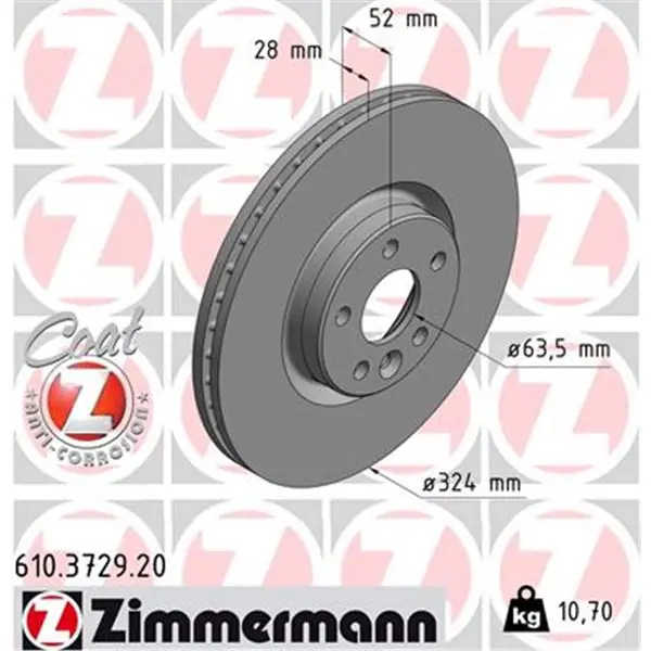 Disco de freno eje delantero (Gama COAT Z) ZIMMERMANN 610372920 Artesanal