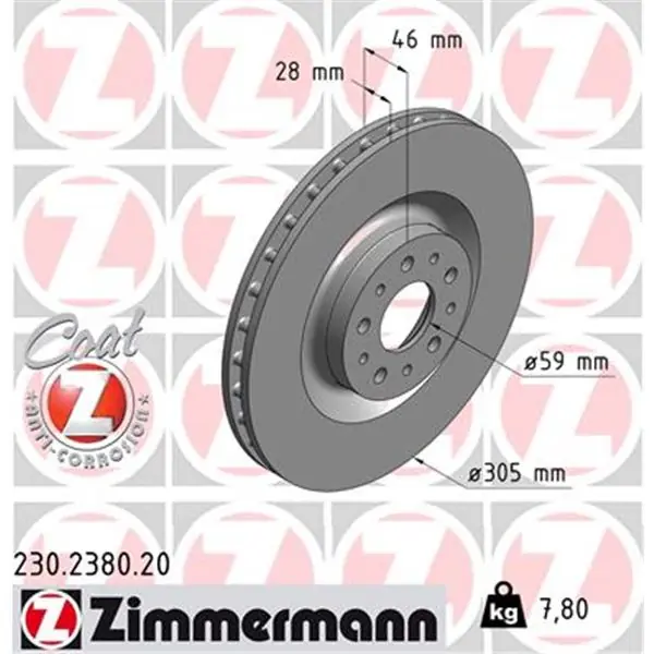 Entrega Rápida Disco de freno eje delantero (Gama COAT Z) ZIMMERMANN 230238020