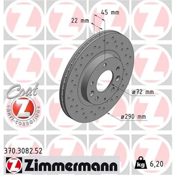 Disco de freno eje delantero (Gama SPORT COAT Z) ZIMMERMANN 370308252 Ordena Ya