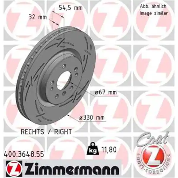 Disco de freno eje delantero, derecha (Gama BLACK Z) ZIMMERMANN 400364855 Auténtico