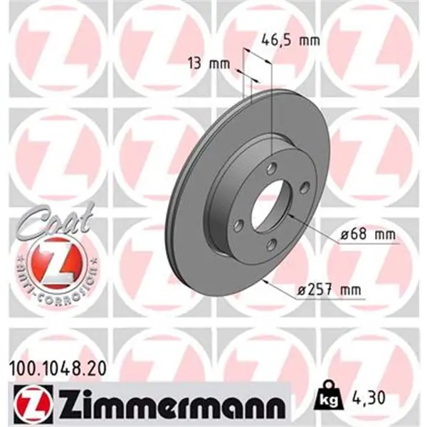 Disco de freno eje delantero (Gama COAT Z) ZIMMERMANN 100104820 Favorito De Clientes