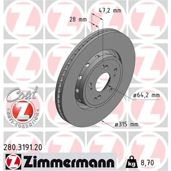 Disco de freno eje delantero (Gama COAT Z) ZIMMERMANN 280319120 Súper Precio