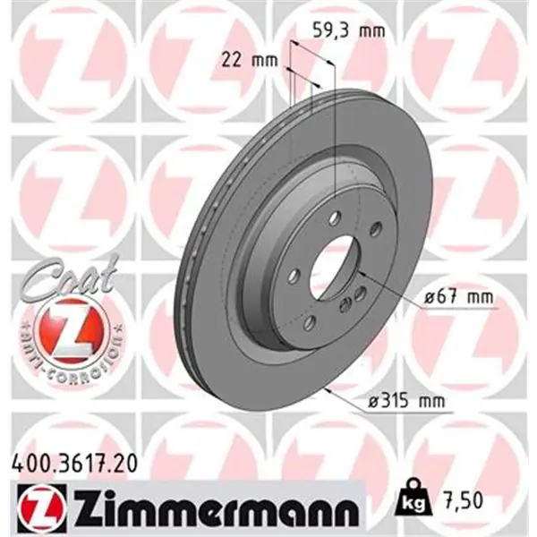 Disco de freno eje trasero (Gama COAT Z) ZIMMERMANN 400361720 Precio De Fábrica