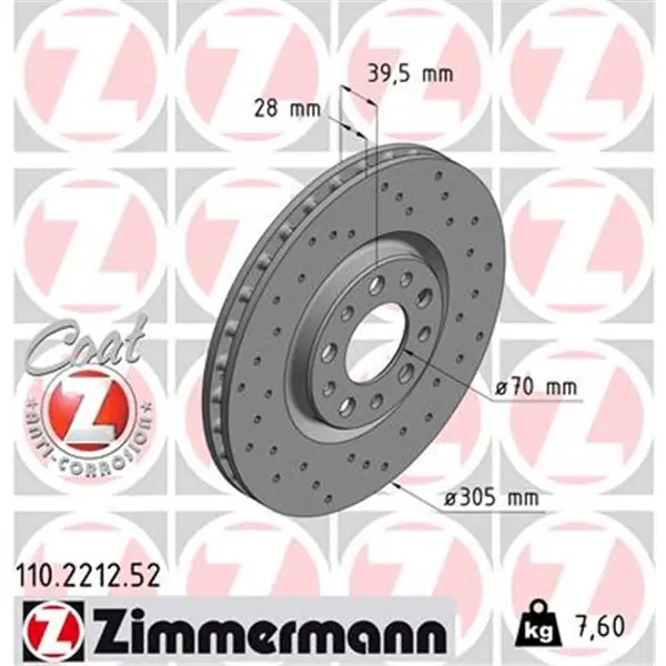 Disco de freno eje delantero (Gama SPORT COAT Z) ZIMMERMANN 110221252 Garantía Incluida