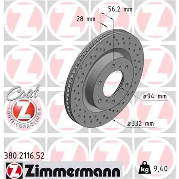 Disco de freno eje delantero (Gama SPORT COAT Z) ZIMMERMANN 380211652 Garantía De Devolución De Dinero
