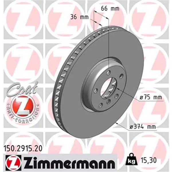 Disco de freno eje delantero, derecha (Gama COAT Z) ZIMMERMANN 150291520 Tendencia