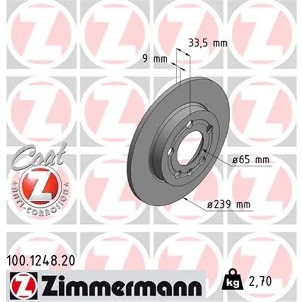 Disco de freno eje trasero (Gama COAT Z) ZIMMERMANN 100124820 Mejor Precio