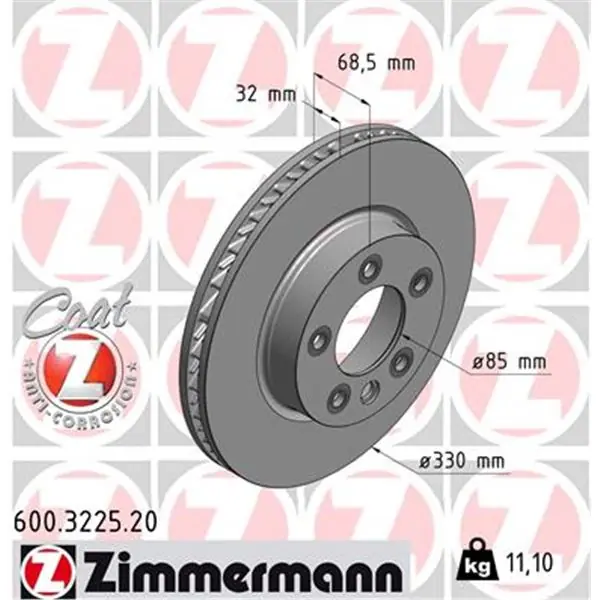 Disco de freno eje delantero, derecha (Gama COAT Z) ZIMMERMANN 600322520 Devolución Gratuita