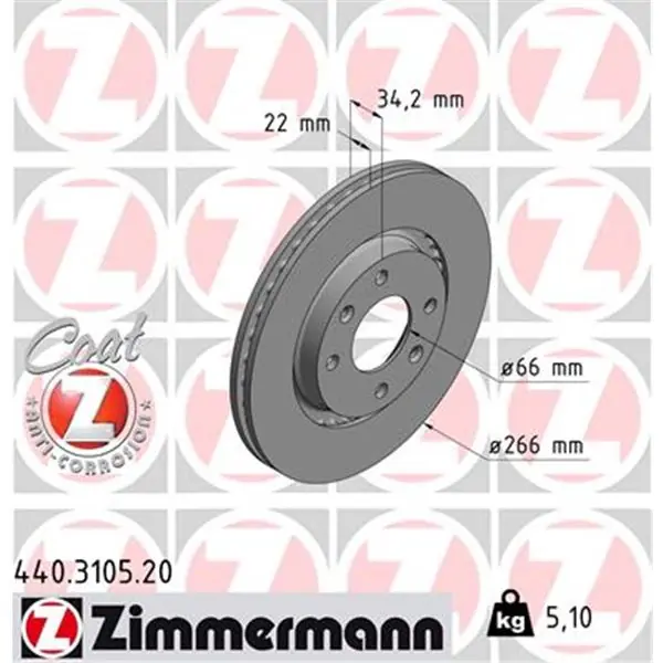 Disco de freno eje delantero (Gama COAT Z) ZIMMERMANN 440310520 Precio Económico