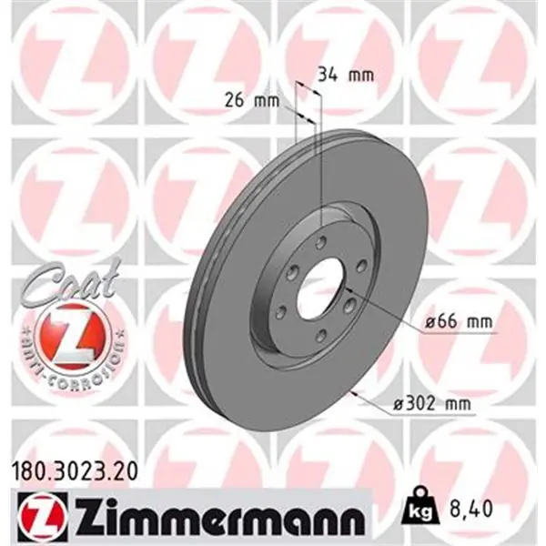 Disco de freno eje delantero (Gama COAT Z) ZIMMERMANN 180302320 Mayoreo