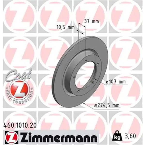 Garantía De Devolución De Dinero Disco de freno eje delantero (Gama COAT Z) ZIMMERMANN 460101020
