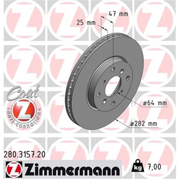 Disco de freno eje delantero (Gama COAT Z) ZIMMERMANN 280315720 Garantía Incluida