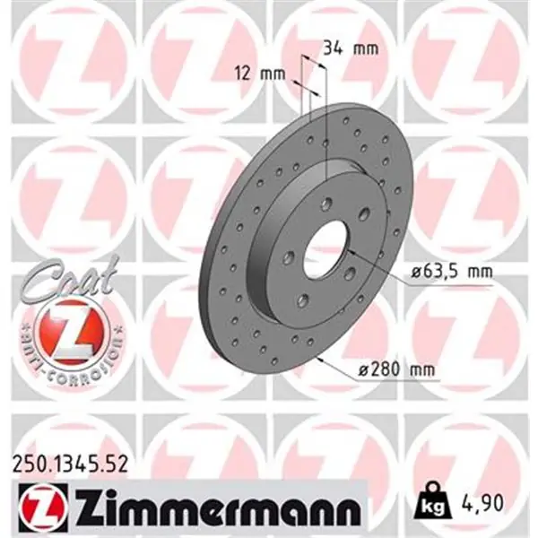 Última Oportunidad Disco de freno eje trasero (Gama SPORT COAT Z) ZIMMERMANN 250134552