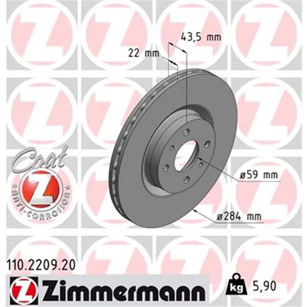 Garantía Incluida Disco de freno eje delantero (Gama COAT Z) ZIMMERMANN 110220920