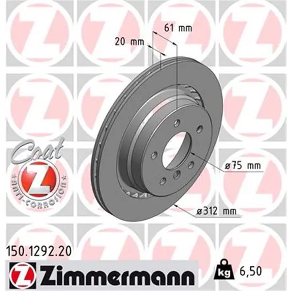 Stock Limitado Disco de freno eje trasero, izquierda (Gama COAT Z) ZIMMERMANN 150129220