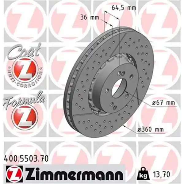 Disco de freno eje delantero (Gama FORMULA Z) ZIMMERMANN 400550370 Última Oportunidad
