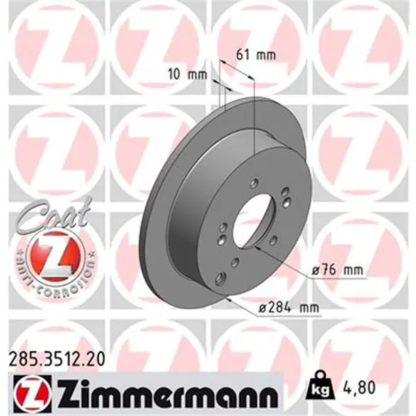 Disco de freno eje trasero (Gama COAT Z) ZIMMERMANN 285351220 Ordena Ya