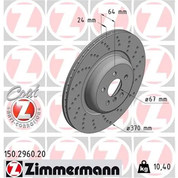 Disco de freno eje trasero, derecha (Gama COAT Z) ZIMMERMANN 150296020 Directo De Fábrica