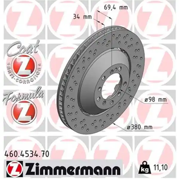Disco de freno eje delantero, izquierda (Gama FORMULA Z) ZIMMERMANN 460453470 Económico