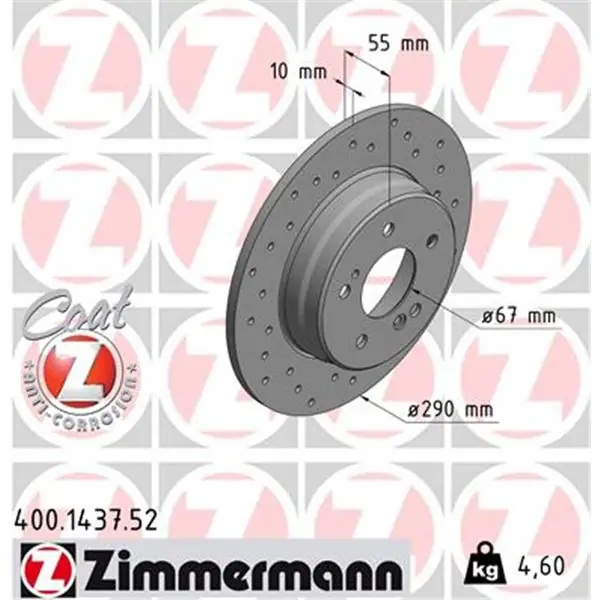 Disco de freno eje trasero (Gama SPORT COAT Z) ZIMMERMANN 400143752 Precio De Oferta