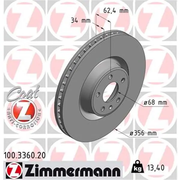 Original Disco de freno eje delantero (Gama COAT Z) ZIMMERMANN 100336020