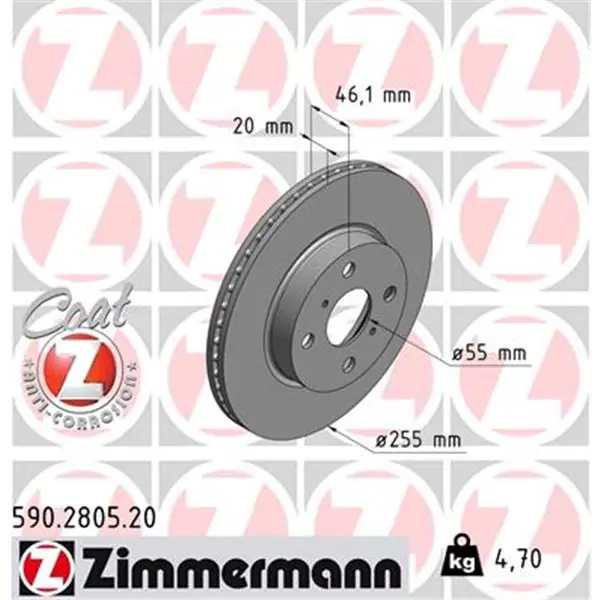 Novedad Disco de freno eje delantero (Gama COAT Z) ZIMMERMANN 590280520