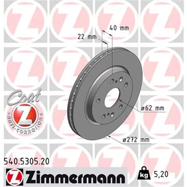 Disco de freno eje delantero (Gama COAT Z) ZIMMERMANN 540530520 Envío Internacional