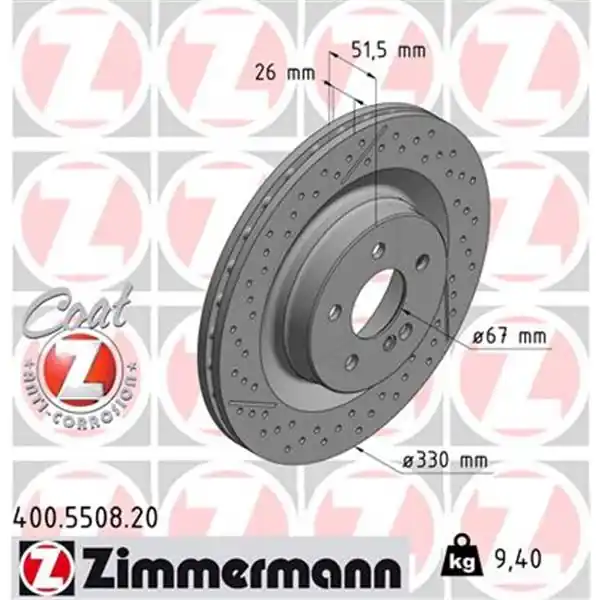 Disco de freno eje trasero (Gama COAT Z) ZIMMERMANN 400550820 Última Oportunidad