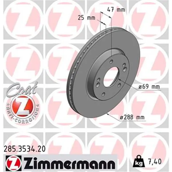 Disco de freno eje delantero (Gama COAT Z) ZIMMERMANN 285353420 Auténtico