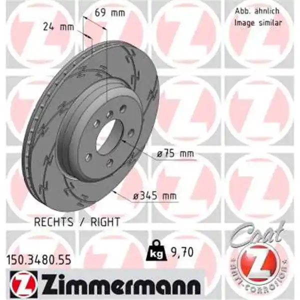 Disco de freno eje delantero, derecha (Gama BLACK Z) ZIMMERMANN 150348055 No Te Lo Pierdas