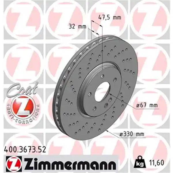 Certificado Disco de freno eje delantero (Gama SPORT COAT Z) ZIMMERMANN 400367352