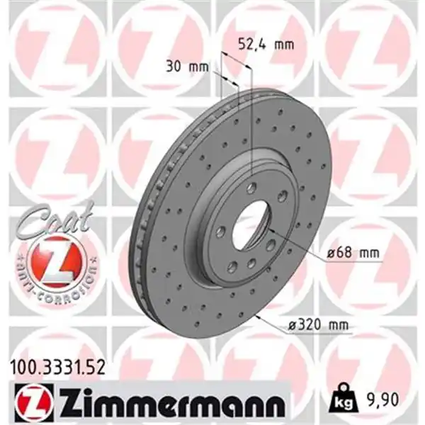 Disco de freno eje delantero (Gama SPORT COAT Z) ZIMMERMANN 100333152 Garantía Incluida