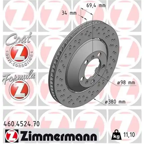 Disco de freno eje delantero, izquierda (Gama FORMULA Z) ZIMMERMANN 460452470 Rebajas