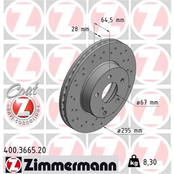 Disco de freno eje delantero (Gama COAT Z) ZIMMERMANN 400366520 Premium