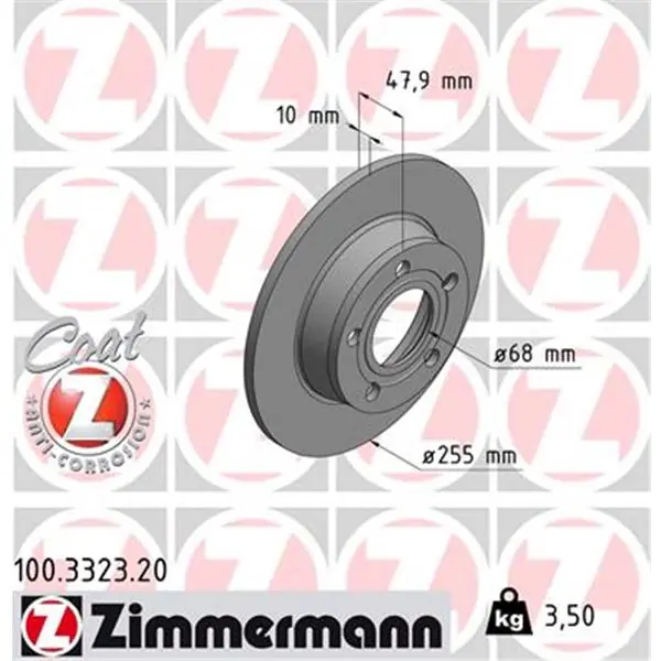 Disco de freno eje trasero (Gama COAT Z) ZIMMERMANN 100332320 Auténtico
