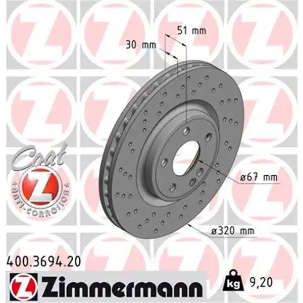 Disco de freno eje delantero (Gama COAT Z) ZIMMERMANN 400369420 Nueva Colección