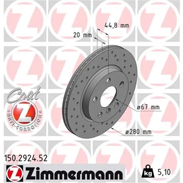Precio De Fábrica Disco de freno eje delantero (Gama SPORT COAT Z) ZIMMERMANN 150292452