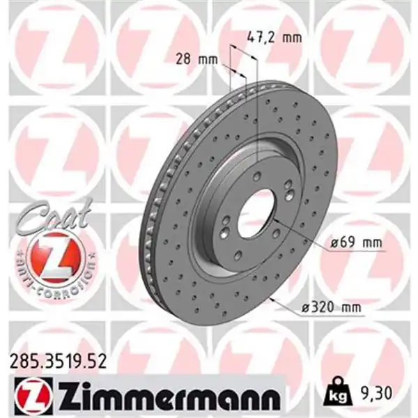 Disco de freno eje delantero (Gama SPORT COAT Z) ZIMMERMANN 285351952 Alta Calidad