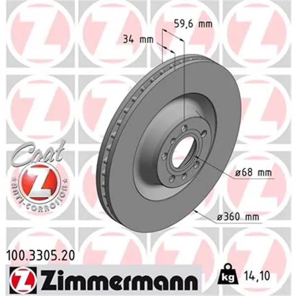 Directo De Fábrica Disco de freno eje delantero (Gama COAT Z) ZIMMERMANN 100330520