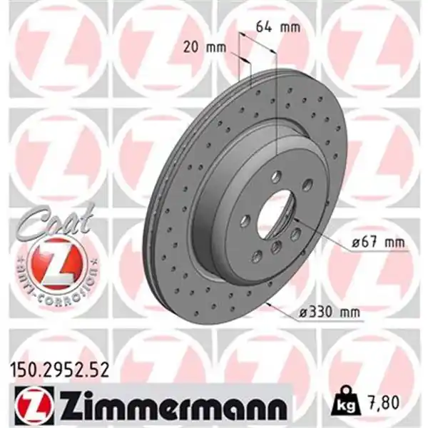 Artesanal Disco de freno eje trasero, izquierda (Gama SPORT COAT Z) ZIMMERMANN 150295252