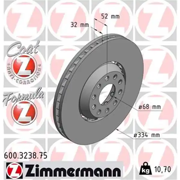Disco de freno eje delantero, derecha (Gama FORMULA Z) ZIMMERMANN 600323875 Oferta Limitada