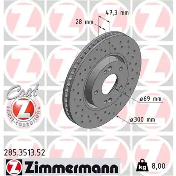 Disco de freno eje delantero (Gama SPORT COAT Z) ZIMMERMANN 285351352 Popular