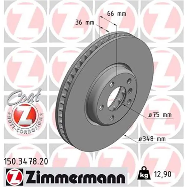 Disco de freno eje delantero, izquierda (Gama COAT Z) ZIMMERMANN 150347820 Oferta Especial
