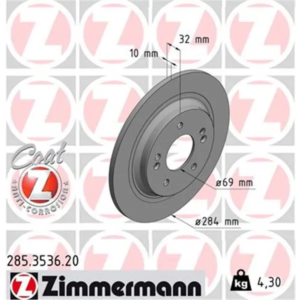 Disco de freno eje trasero (Gama COAT Z) ZIMMERMANN 285353620 Hecho A Mano